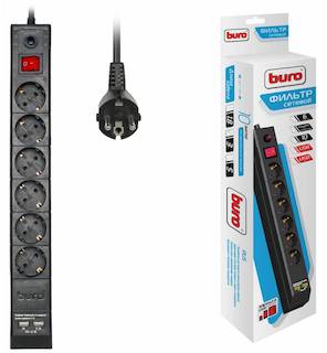 Сетевой фильтр Buro BU-SP3_USB_2A-B 3м (6 розеток) черный