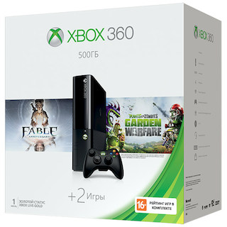 Игровая консоль Microsoft Xbox 360 E 3M4-00014 черный игры: Fable Anniversary (диск), Plants vs с (код)