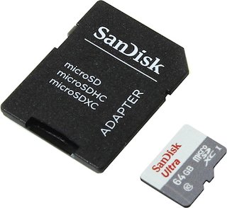 Флеш карта microSDXC 64Gb Class10 Sandisk SDSQUNB-064G-GN3MA Ultra + adapter