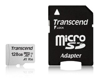 Флеш карта microSDXC 128Gb Transcend  UHS-I U3 A1 V30  (R95/W45Mb/s) TS128GUSD300S-A +SD Adapter