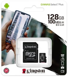 Флеш карта microSDXC 128Gb Class10 Kingston SDCS2/128GB CanvSelect Plus + adapter