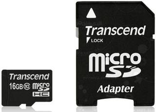 Флеш карта microSDHC 16Gb class10 + adapter Transcend (TS16GUSDHC10)