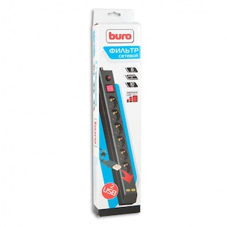 Сетевой фильтр Buro BU-SP1.8_USB/B 1.8м (6 розеток) черный 2 порта USB
