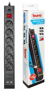 Сетевой фильтр Buro BU-SP5_USB/B 5м (6 розеток) черный 2 порта USB
