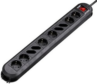 Сетевой удлинитель Hama Colour 1.5м (10розеток) black с выключателем/"защита от детей" (H-108895)