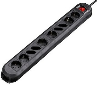 Сетевой удлинитель Hama Colour 3м (10розеток) black с выключателем/"защита от детей" (H-108890)