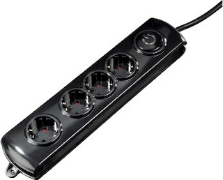Сетевой удлинитель Hama H-47764 1.4m (4розетки) black с выключателем/"защита от детей"