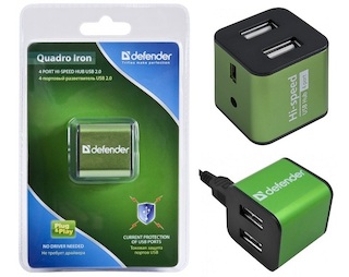 Хаб Defender  QUADRO IRON USB2.0 - 4 порта, метал. корпус, до 480 Мбит/с, +кабель USB 2.0 A(M) - MiniB (M) - 1м