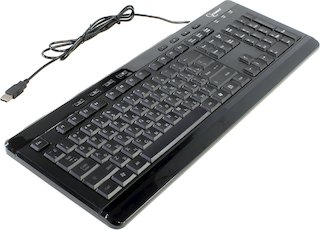 Клавиатура Gembird KBL-007,черн., USB, белая подсветка символов, 8 доп.клавиш