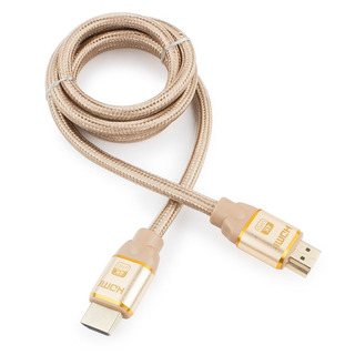 Кабель HDMI Gembird  Серия Gold, CC-G-HDMI03-1M, 1 м, v1.4, золотой, позол. разъемы, ал. корпус, нейл. оплетка