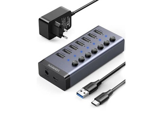 Хаб UGREEN CM481 (90307) USB-C to 7-Port USB-A 3.0 Hub DC 12V Цвет: черный