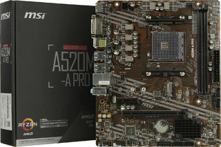 Материнская плата MSI A520M-A PRO Soc-AM4 AMD A520 2xDDR4 mATX AC`97 8ch(7.1) GbLAN RAID+HDMI+DVI