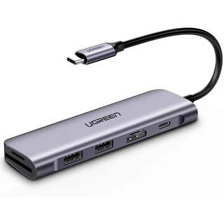 Хаб UGREEN CM195 (70411) USB-C to 2 Ports USB3.0-A Hub + HDMI + TF/SD with PD Power Supply.  Цвет: серый космос