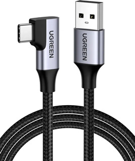 Кабель UGREEN US385 (20299) USB-A Male to USB-C Male 3.0 3A 90-Degree Angled Cable. Длина 1 м. Цвет: черный