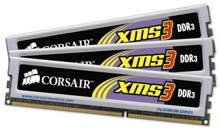 Память DDRIII 3072Mb 1333MHz Corsair 3x1Gb 9-9-9-24, XMS3 Classic, Corei7 support (TR3X3G1333C9)