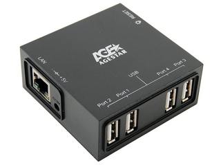 Переходник USB-сервер 4хUSB2.0->LAN AgeStar LB3 пластик, черный, блок питания