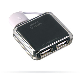 Разветвитель USB Qumo Shpere, 4 порта, черный, USB 2.0, отсек для провода