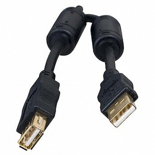 Кабель USB 2.0 Am-Af удлинитель 1.8м Konoos KC-USB2-AMAF-1.8, AM/AF,  черный, позол. разъемы., феррит. кольца, блистер